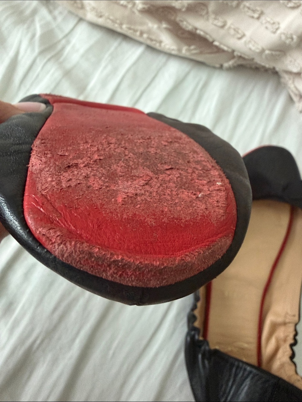 Christian Louboutin Black Leather Bow Ballet Flats with Red Trim - Picture 10 of 13